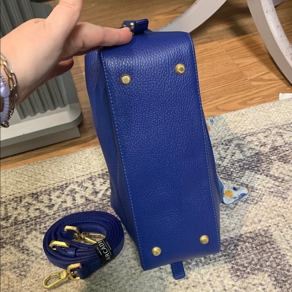 Arcadia Leather Domed Satchel - Dione qvc NEW Royal blue pebbled - Picture 6 of 9